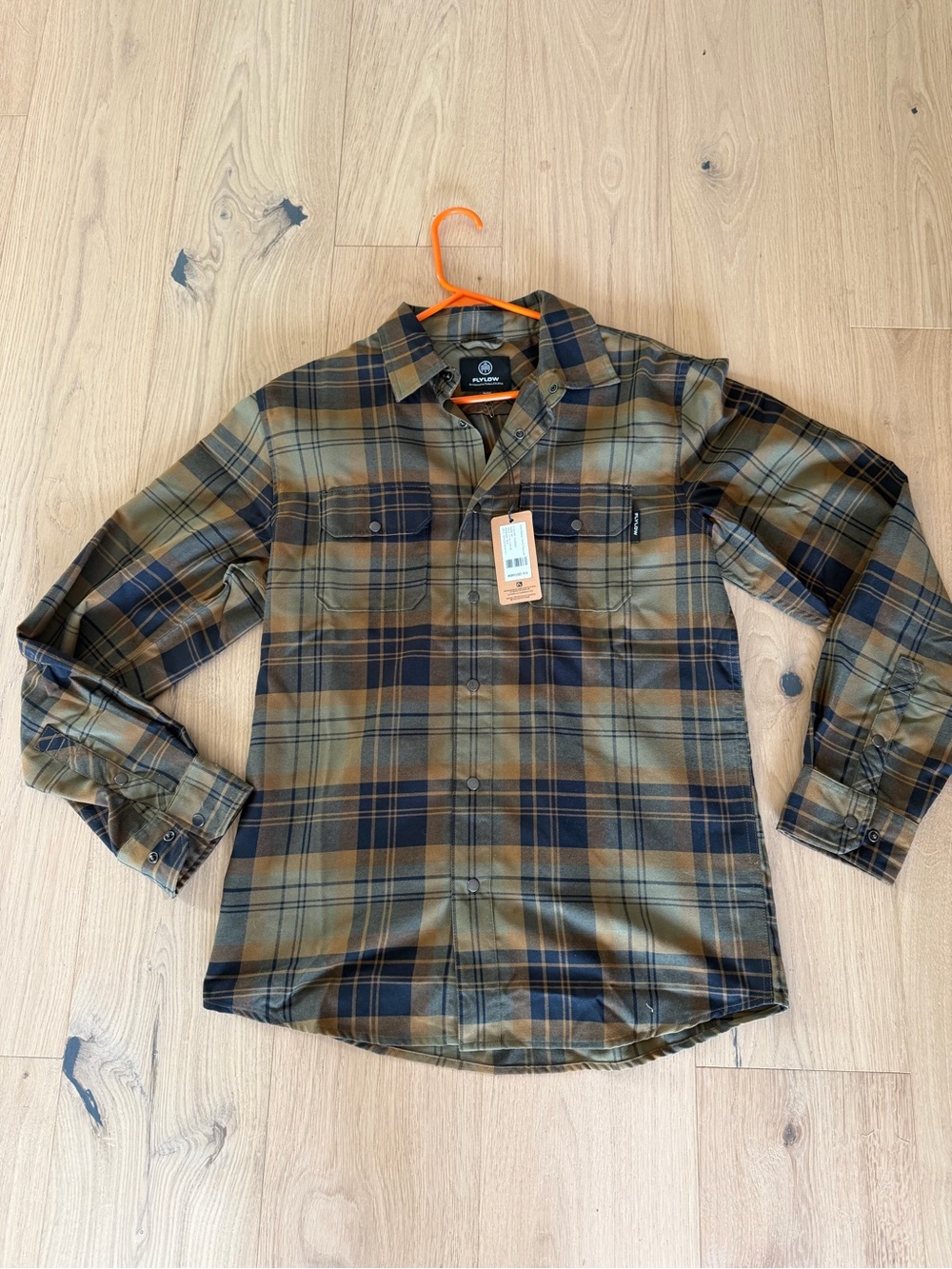 Men's Flylow Plaid Button-Up Shirt in Olive & Navy
